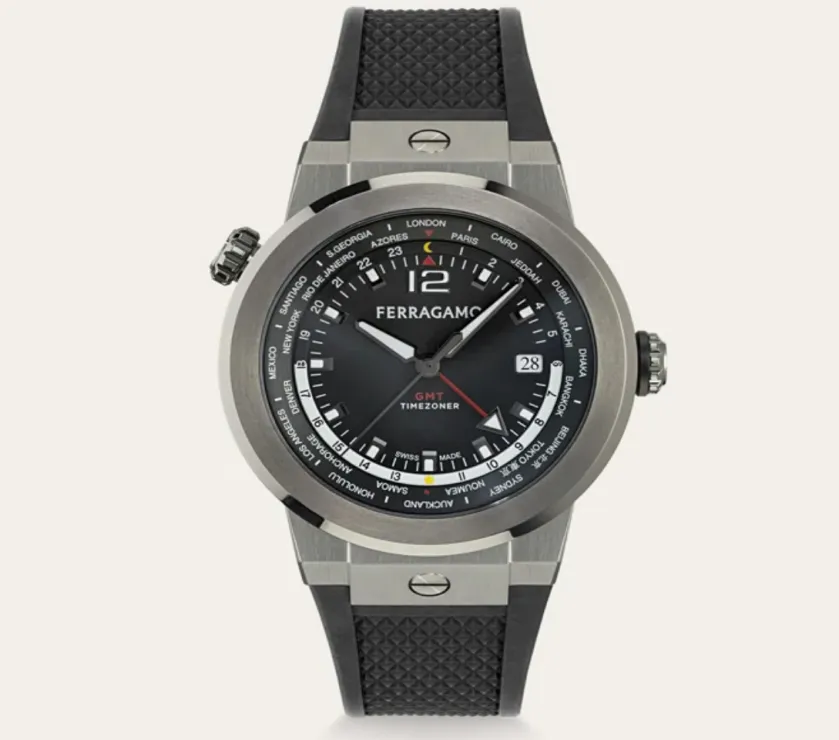 Ferragamo F80 GMT Black Dial Steel Quartz Watch