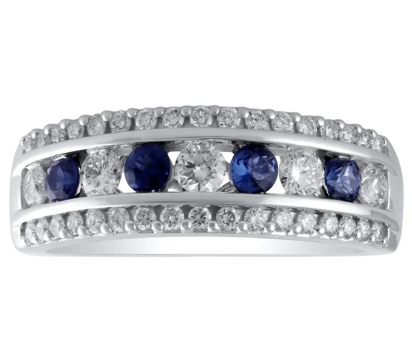 Paris Blue Sapphire & 0.6ct Diamond Vintage Anniversary Band 14K White