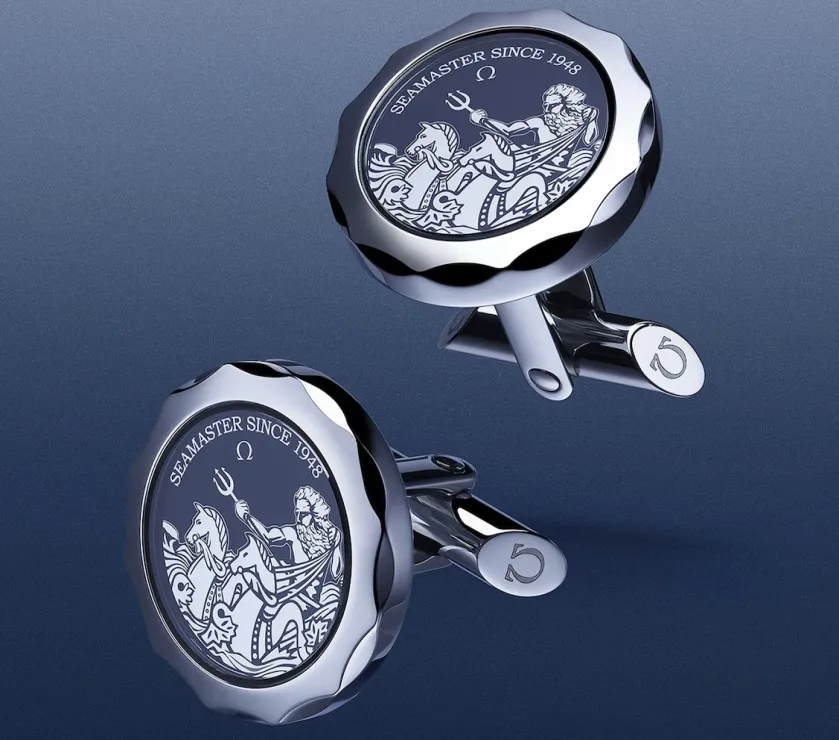 Omega Seamaster Cufflinks Sapphire Crystal Plates Stainless Steel 15MM