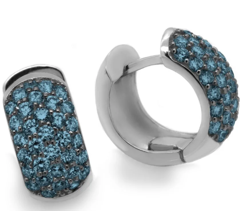 Fancy Blue Diamond 1.28ct Pave-Set Hoop Earrings 14K W