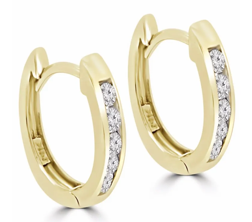 Diamond 0.38ct Channel-Set Hoop Earrings 14k Yellow Gold