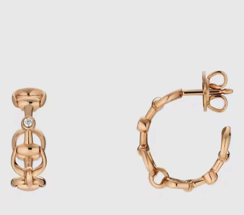 Gucci Horsebit 18k Rose Gold diamond Hoop Earrings