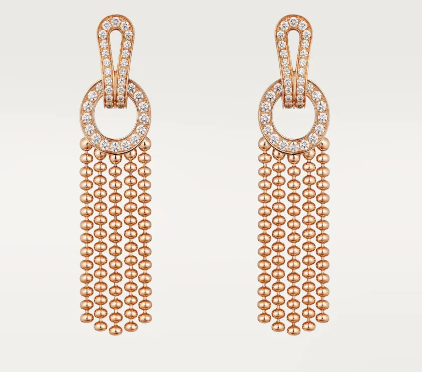 Cartier Agrafe Diamond 18K Rose Gold Earrings Half Pave
