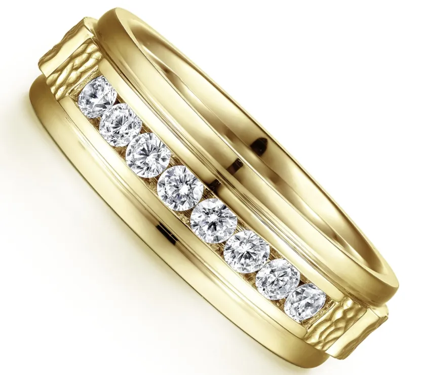 G.E 14K Yellow Gold Diamond Wedding Ring in Sand Blast Finish