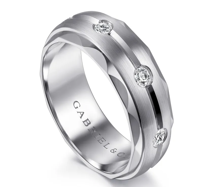 14K White Gold 0.50 Carat Diamond Men's Wedding Ring in Satin Finish