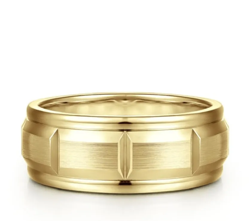 Austin 14K Yellow Gold 8mm Carved Station Men's Wedding Band 