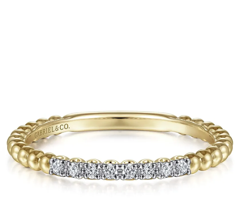 GC 14K Yellow Gold Bujukan Bead and Diamond Stackable Ring