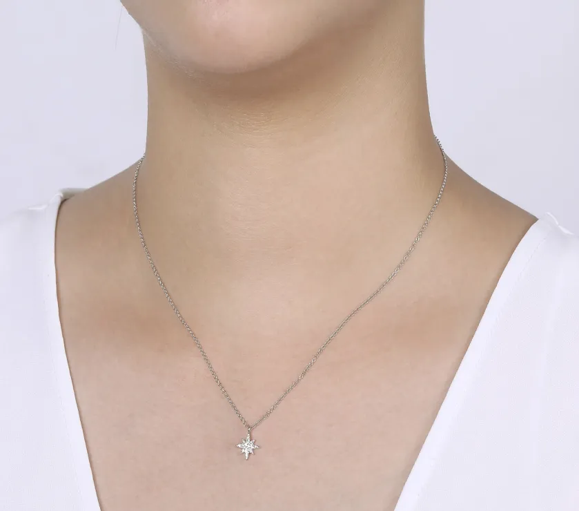 14K White Gold Diamond Pave Starburst Pendant Necklace By Gabriel