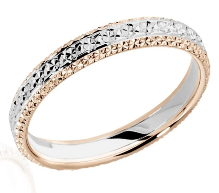 Alliance Multi Facettes Diamantee Demi Jonc Classique Or Bicolore 18ct