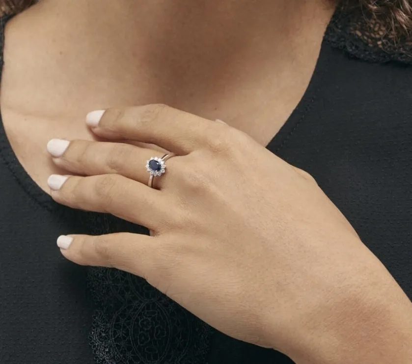 Bague Or Blanc Saphir Diamants 9ct