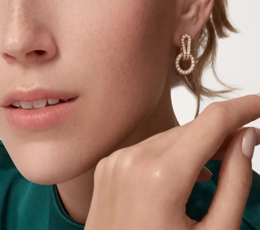 Cartier Agrafe Diamond 18K Rose Gold Earrings Half Pavé