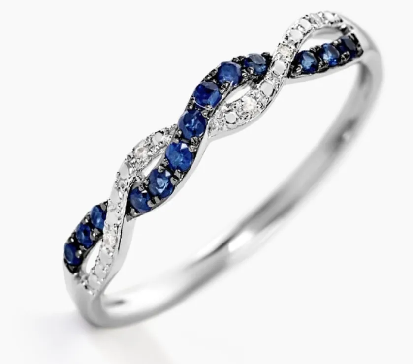 Bague Sofia Or Blanc Saphir Et Diamant 9ct