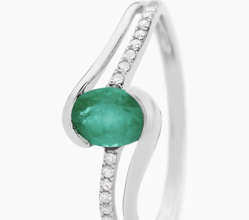 Bague Anja Or Blanc Emeraude Et Diamant 9ct