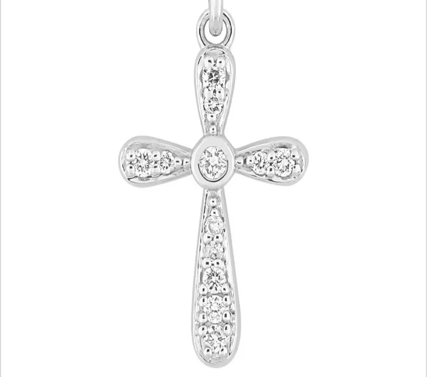 Croix arrondie Diamants & Or blanc 18ct