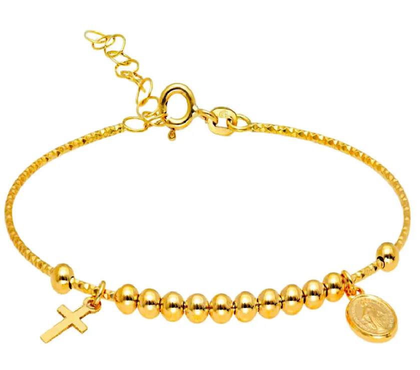 Jonc ciselé croix miraculeuse Or jaune 9ct