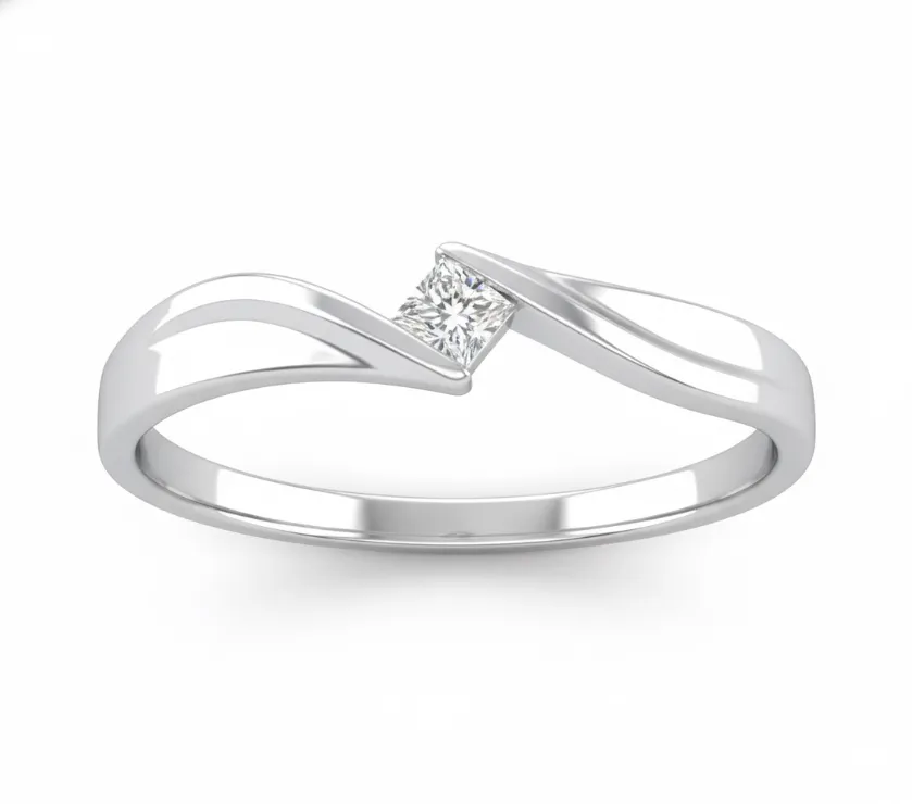 Chow Sang Sang Bypass18K White Princess Cut Diamond Solitaire Ring