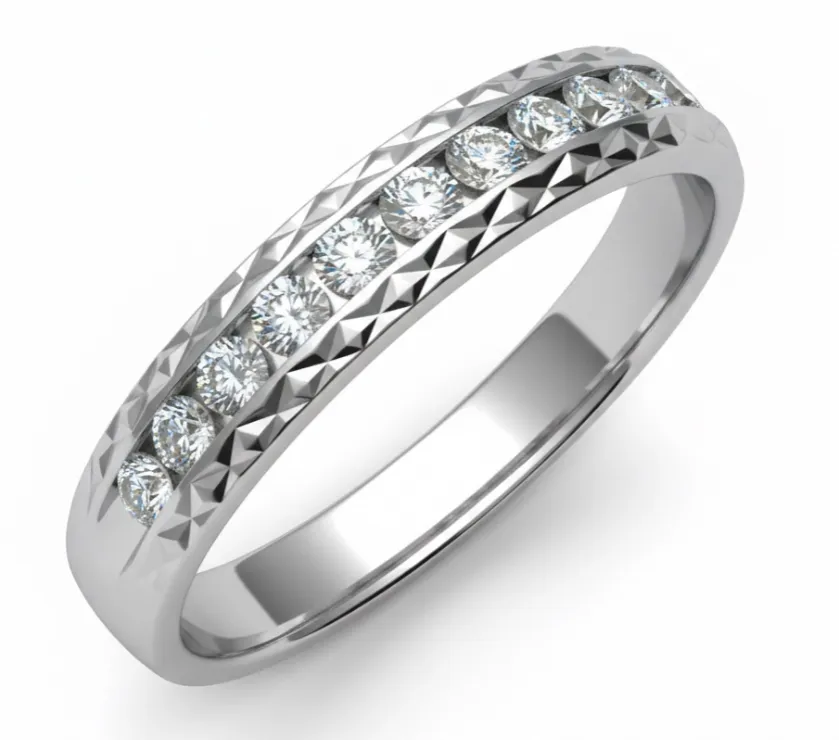 Paris Art 14K Diamond Crown Edge Anniversary Band Ring 3.5mm