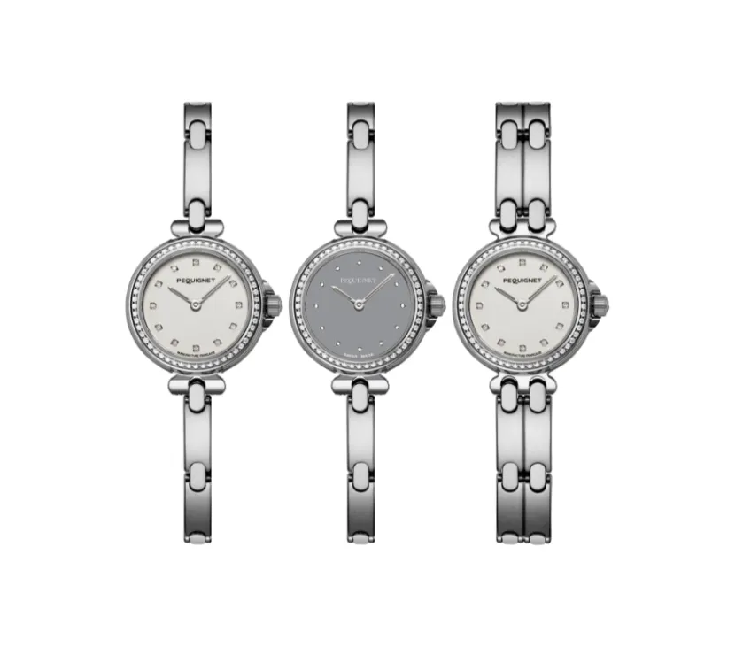 Montre Pequignet Boitier acier diamants lunette sertie